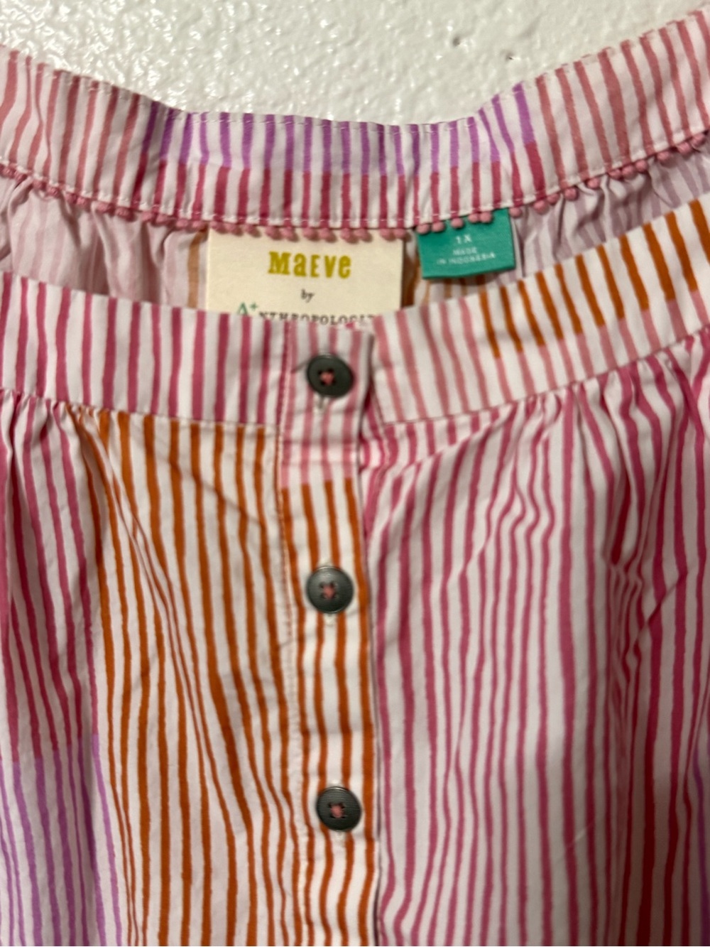 Anthropologie Maeve Gable Tiered Tunic Dress 1X Pink Orange Stripe - Picture 4 of 5